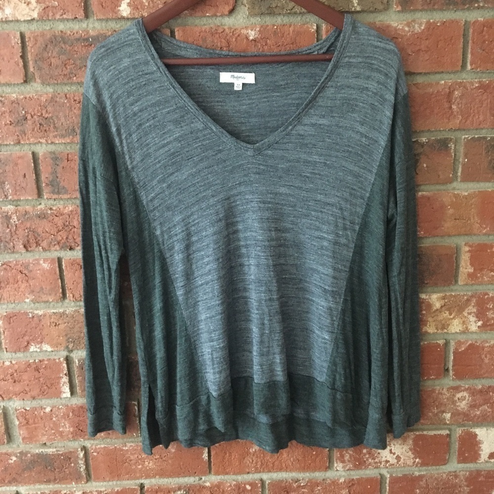 Madewell All-Around Gray Green Colorblock Long Tee - Picture 4 of 8